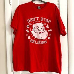 Don't Stop Believin' Santa Vintage Look Graphic T-shirt Unisex Size XL